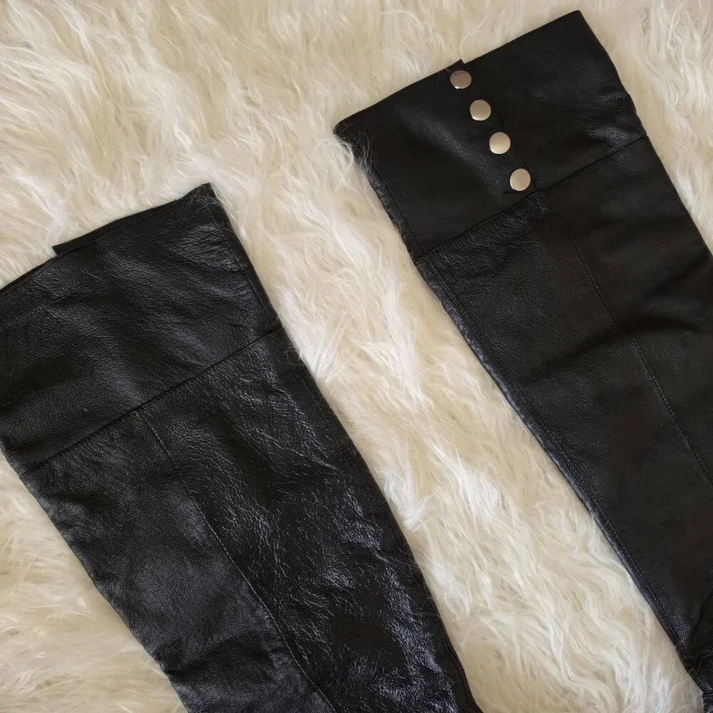 Chinese Laundry Leather Over The Knee Boots Black size 7M Flat Snap Buttons